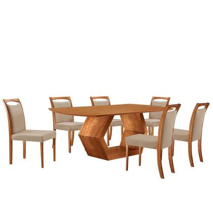 Imagem de Mesa de Jantar Ane 180cm Tampo Laminado Barril com 6 Cadeiras Munique