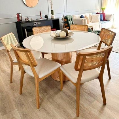 Imagem de Mesa de Jantar Araçá Tampo em MDF com Vidro e Base em Madeira Branco/Off-White