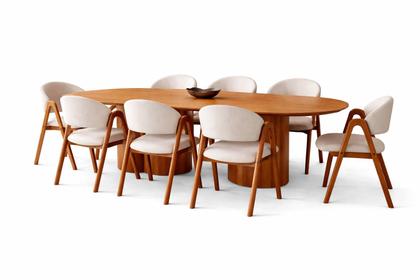 Imagem de Mesa de Jantar Aracaju 2.20m Laminado Madeira Orgânico Design Moderno Com 8 Cadeiras Confortavel Estofadas