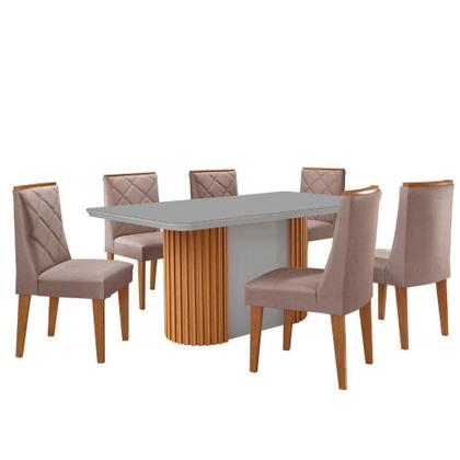 Imagem de Mesa De Jantar Aspen 180cm Tampo Mdf Vidro 6 Cad Isadora Linho Capuccino/nat/off/serig. Off