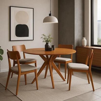 Imagem de Mesa de Jantar Base Estrelada de Madeira Maciça 120cm Alice