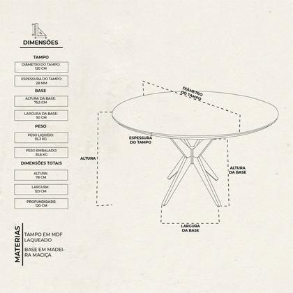 Imagem de Mesa de Jantar Base Estrelada de Madeira Maciça 120cm Alice