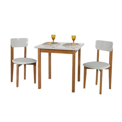 Imagem de Mesa de Jantar Base Madeira Maciça com 2 Cadeiras Elisa Ideal para Apartamenteo 80x80 Off White