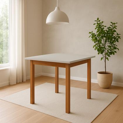 Imagem de Mesa de Jantar Base Madeira Maciça com 2 Cadeiras Elisa Ideal para Apartamenteo 80x80 Off White