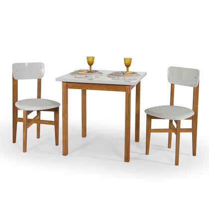 Imagem de Mesa de Jantar Base Madeira Maciça com 2 Cadeiras Elisa Ideal para Apartamenteo 80x80 Off White