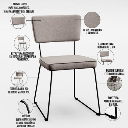 Imagem de Mesa De Jantar Capri 160cm Off White Nature Com 6 Cadeiras Allana B05 Linho Bege - Lyam Decor