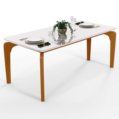 Imagem de Mesa De Jantar Capri 160cm Off White Nature Com 6 Cadeiras Allana B05 Linho Champagne - Lyam Decor