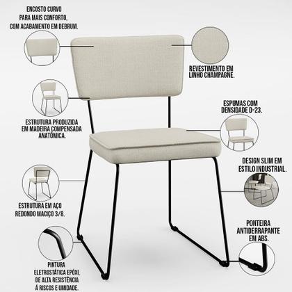Imagem de Mesa De Jantar Capri 160cm Off White Nature Com 6 Cadeiras Allana B05 Linho Champagne - Lyam Decor