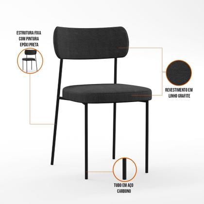 Imagem de Mesa De Jantar Capri 160cm Off White Nature Com 6 Cadeiras Melina B05 Linho Grafite - Lyam Decor