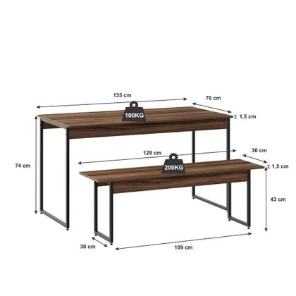 Imagem de Mesa de Jantar com 1 Banco Estilo Industrial TUB