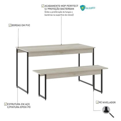 Imagem de Mesa de Jantar com 1 Banco Estilo Industrial TUB