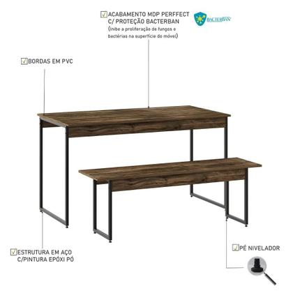 Imagem de Mesa de Jantar com 1 Banco Estilo Industrial TUB