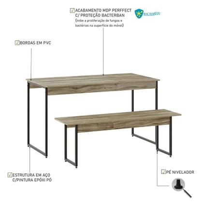 Imagem de Mesa de Jantar com 1 Banco Estilo Industrial TUB
