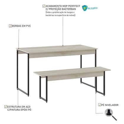 Imagem de Mesa de Jantar com 1 Banco Estilo Industrial TUB