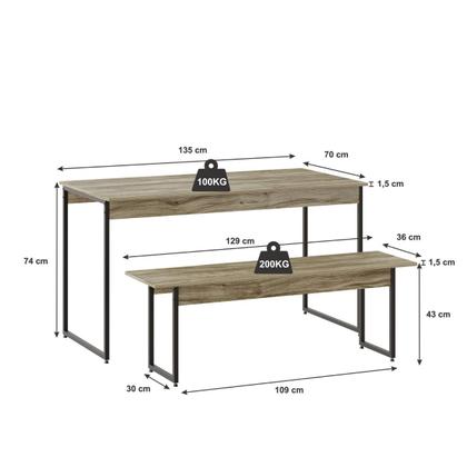 Imagem de Mesa de Jantar com 2 Bancos Estilo Industrial TUB