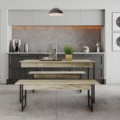 Imagem de Mesa de Jantar com 2 Bancos Estilo Industrial TUB