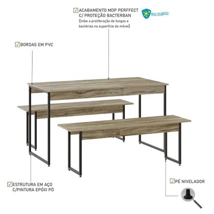 Imagem de Mesa de Jantar com 2 Bancos Estilo Industrial TUB