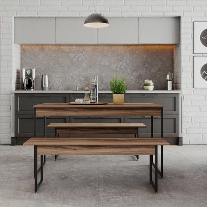 Imagem de Mesa de Jantar com 2 Bancos Estilo Industrial TUB