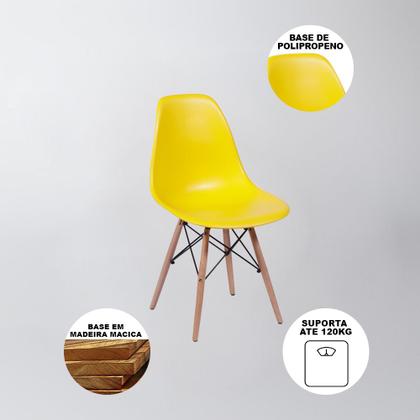 Imagem de Mesa de Jantar com 4 Cadeiras Amarelas Eames Eiffel 90cm Tampo Preto Base Madeira - Up Home