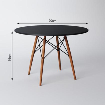 Imagem de Mesa De Jantar Com 4 Cadeiras Brancas 90Cm Tampo Preto Base Madeira Up Home Cor: Preto