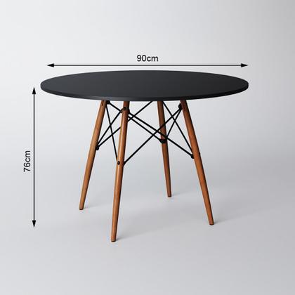 Imagem de Mesa de Jantar com 4 Cadeiras Brancas Eiffel Eames 90cm Tampo Preto Base Madeira - Up Home