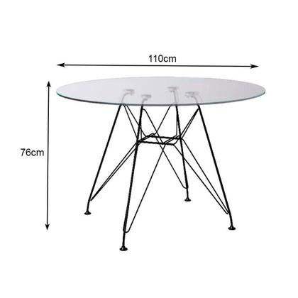 Imagem de Mesa De Jantar Com 4 Cadeiras Brancas Tampo Vidro Redondo 110Cm Base De Ferro Preto Cor: Branco