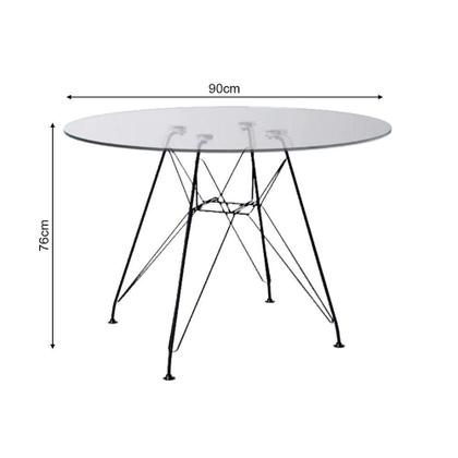 Imagem de Mesa De Jantar Com 4 Cadeiras Brancas Tampo Vidro Redondo 90Cm Base De Ferro Preto Cor: Branco