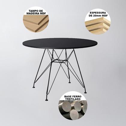 Imagem de Mesa de Jantar com 4 Cadeiras Eames Eiffel Tampo Redondo Preto 90cm Base de Ferro Preto