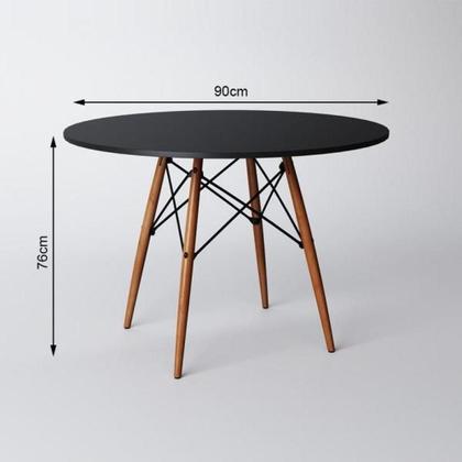 Imagem de Mesa De Jantar Com 4 Cadeiras Pretas Eames 90cm Base Madeira Tampo Preto