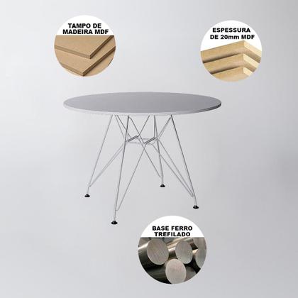 Imagem de Mesa de Jantar com 4 Cadeiras Pretas Eames Eiffel Tampo Redondo Branco 110cm Base Ferro Branco