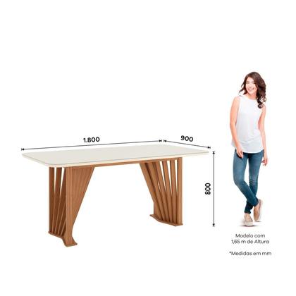 Imagem de Mesa de Jantar com Tampo Mdf e Vidro com Canto Arredondado 180 Cm Adriana