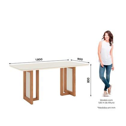 Imagem de Mesa de Jantar com Tampo Mdf e Vidro com Canto Arredondado 180 Cm Yara