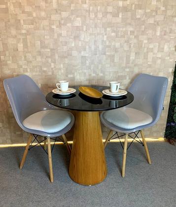 Imagem de Mesa de Jantar Cone 70 cm Base Madeira Freijó Tampo Laca Preta