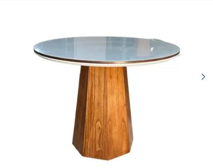 Imagem de Mesa de Jantar Cone Oitavada 1,00m com Tampo Duplo Redondo com Vidro Off/mel/off **somente a Mesa**