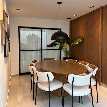 Imagem de Mesa de Jantar Cone Oval 180x100 cm Base Madeira Freijó Tampo Freijó