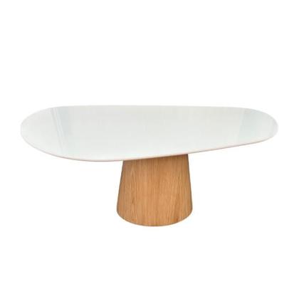 Imagem de Mesa De Jantar Cone Oval Orgânica 160x90cm Base Carvalho Branco Tampo Branco