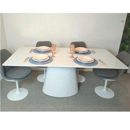 Imagem de Mesa de Jantar Cone Retangular 140x90 cm Base Oval Laca Branca Tampo Laca Branca