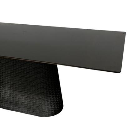 Imagem de Mesa De Jantar Cone Retângular 244x137 cm Tampo Laca Preta Base Corda Náutica Preta