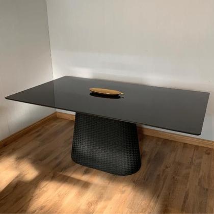 Imagem de Mesa De Jantar Cone Retângular 244x137 cm Tampo Laca Preta Base Corda Náutica Preta