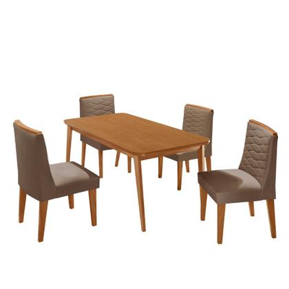Imagem de Mesa de Jantar Copper 120cm Tampo Canto MDF com 4 Cadeiras Eloise Moderna Mobilia