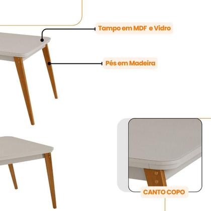 Imagem de Mesa De Jantar Copper 120cm Tampo Mdf 4 Cadeiras Moderna Tork/off/naturale/serig. Off