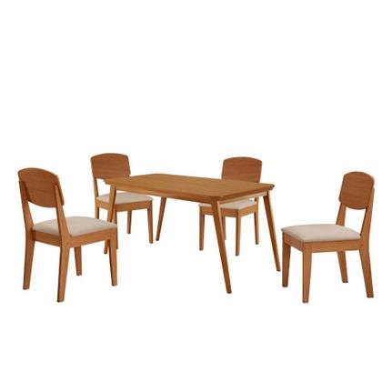 Imagem de Mesa De Jantar Copper 120cm Tampo Mdf Com 4 Cadeiras Moderna Veludo Creme/naturalle/naturalle