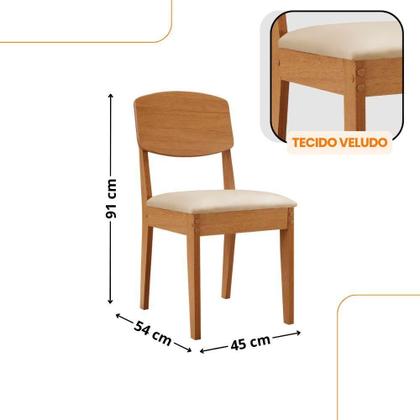 Imagem de Mesa De Jantar Copper 120cm Tampo Mdf Com 4 Cadeiras Moderna Veludo Creme/naturalle/naturalle