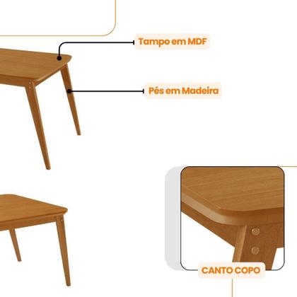 Imagem de Mesa De Jantar Copper 120cm Tampo Mdf Com 4 Cadeiras Moderna Veludo Creme/naturalle/naturalle