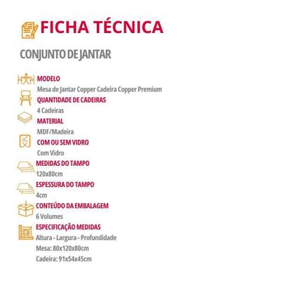 Imagem de Mesa De Jantar Copper 120cm Tampo Mdf Vidro 4 Cadeiras Linho Capuccino/off/nat/serig. Off