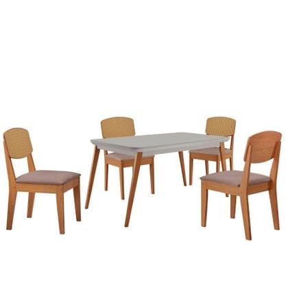 Imagem de Mesa De Jantar Copper 120cm Tampo Mdf Vidro 4 Cadeiras Linho Capuccino/off/nat/serig. Off
