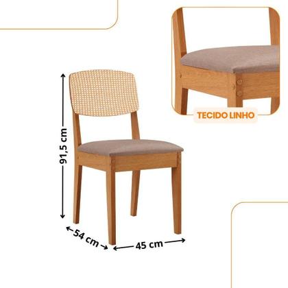 Imagem de Mesa De Jantar Copper 120cm Tampo Mdf Vidro 4 Cadeiras Linho Capuccino/off/nat/serig. Off