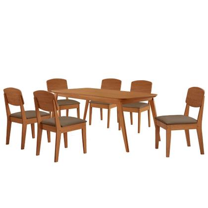 Imagem de Mesa de Jantar Copper 180cm Tampo Canto Copo MDF com 6 Cadeiras Copper Moderna Mobília