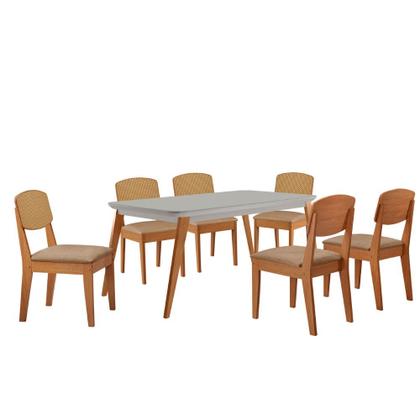 Imagem de Mesa de Jantar Copper 180cm Tampo Canto Copo MDF Vidro com 6 Cadeiras Copper Premium Moderna Mobília