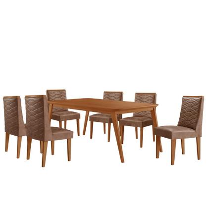 Imagem de Mesa de Jantar Copper 180cm Tampo Canto MDF com 6 Cadeiras Safira Moderna Mobília